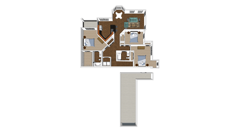 Floor plan for 3 beds, 2 baths, 2027 sqft